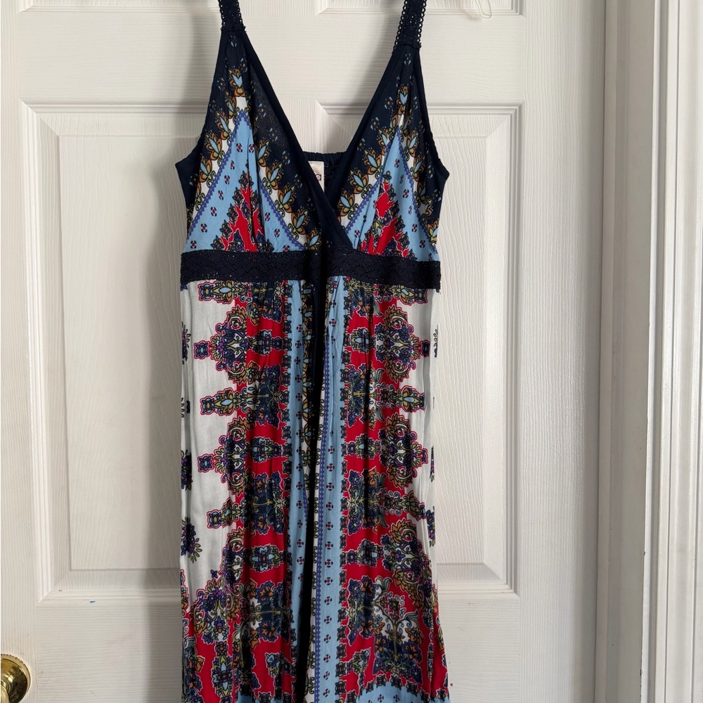 Bila Blue and Red Patterned  Dress